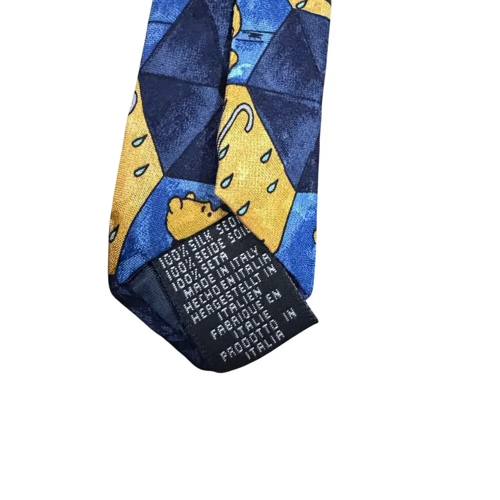 Disney Winnie the Pooh Rain Umbrellas Cartoon Vintage 100% Silk Necktie Novelty